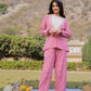 Yufta Pink Cotton Checks Print Shawl Neck Co Ord Set With Embroidery - Swadesiicart