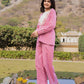 Yufta Pink Cotton Checks Print Shawl Neck Co Ord Set With Embroidery - Swadesiicart
