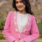 Yufta Pink Cotton Checks Print Shawl Neck Co Ord Set With Embroidery - Swadesiicart