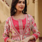 Yufta Pink Embroidered shrug Crop top co ord set - Swadesiicart