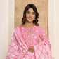 Yufta Pink Floral Print Anarkali Style Kurta And Trousers With Dupatta Set - Swadesiicart