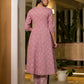 Yufta Pink Floral Print Cotton Anarkali Style Kurta With Trousers With Dupatta Set - Swadesiicart