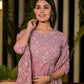 Yufta Pink Floral Print Cotton Anarkali Style Kurta With Trousers With Dupatta Set - Swadesiicart