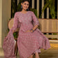 Yufta Pink Floral Print Cotton Anarkali Style Kurta With Trousers With Dupatta Set - Swadesiicart