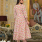 Yufta Pink Leaf Print Zari Work Anarkali Kurta Trouser With Dupatta Set - Swadesiicart