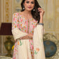 Yufta Pink Leaf Print Zari Work Anarkali Kurta Trouser With Dupatta Set - Swadesiicart