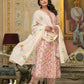 Yufta Pink Leaf Print Zari Work Anarkali Kurta Trouser With Dupatta Set - Swadesiicart