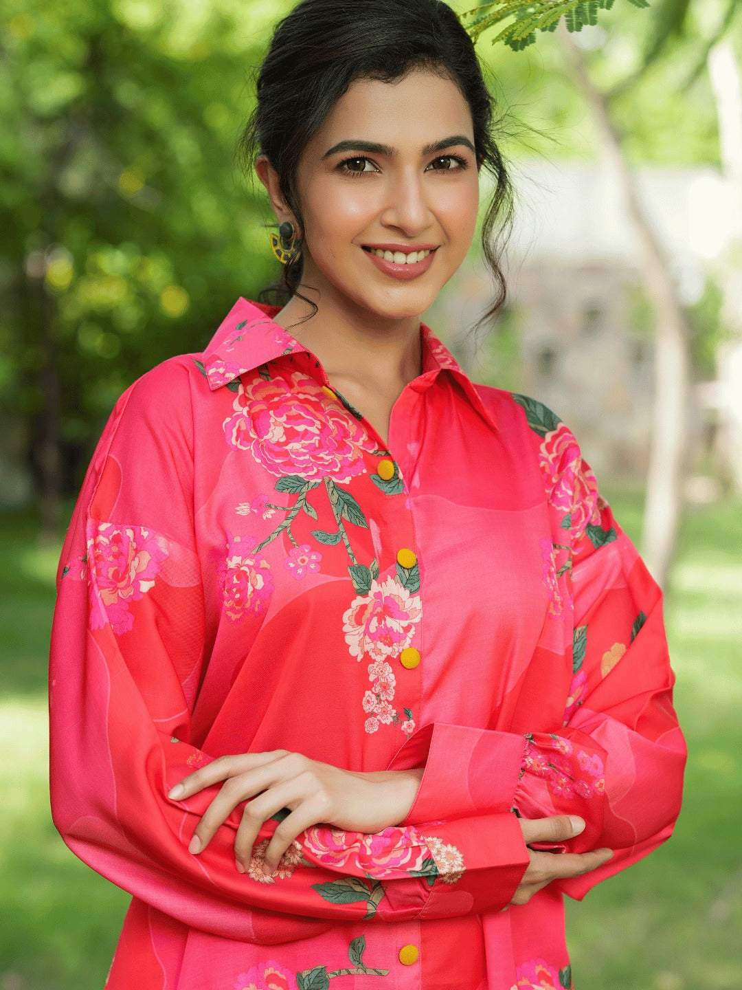 Yufta Pink Printed Shirt with Trousers Co-Ords - Swadesiicart