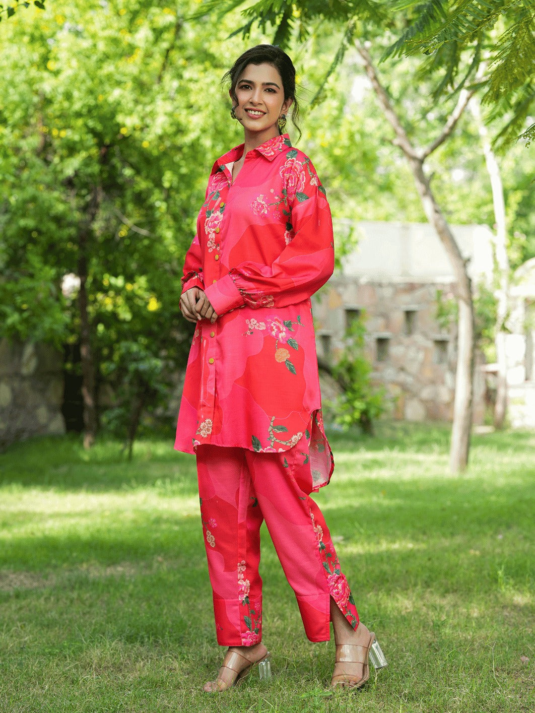 Yufta Pink Printed Shirt with Trousers Co-Ords - Swadesiicart