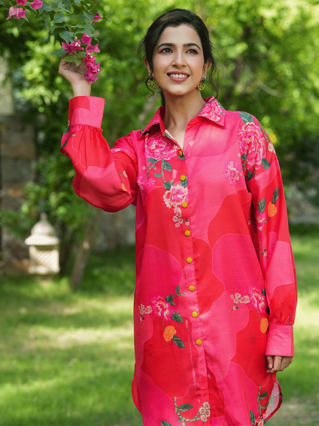 Yufta Pink Printed Shirt with Trousers Co-Ords - Swadesiicart