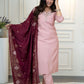 Lorenvalley Fashion Pink Roman Silk Hand Work Kurta Pant with Dupatta - Swadesiicart