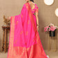 Lorenvalley Fashion Pink Soft Silk Copper Zari weaving Design Saree - Swadesiicart