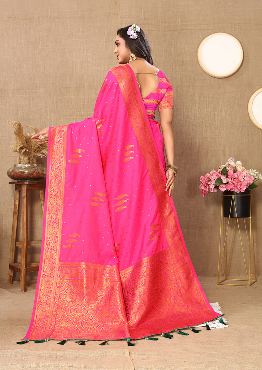 Lorenvalley Fashion Pink Soft Silk Copper Zari weaving Design Saree - Swadesiicart