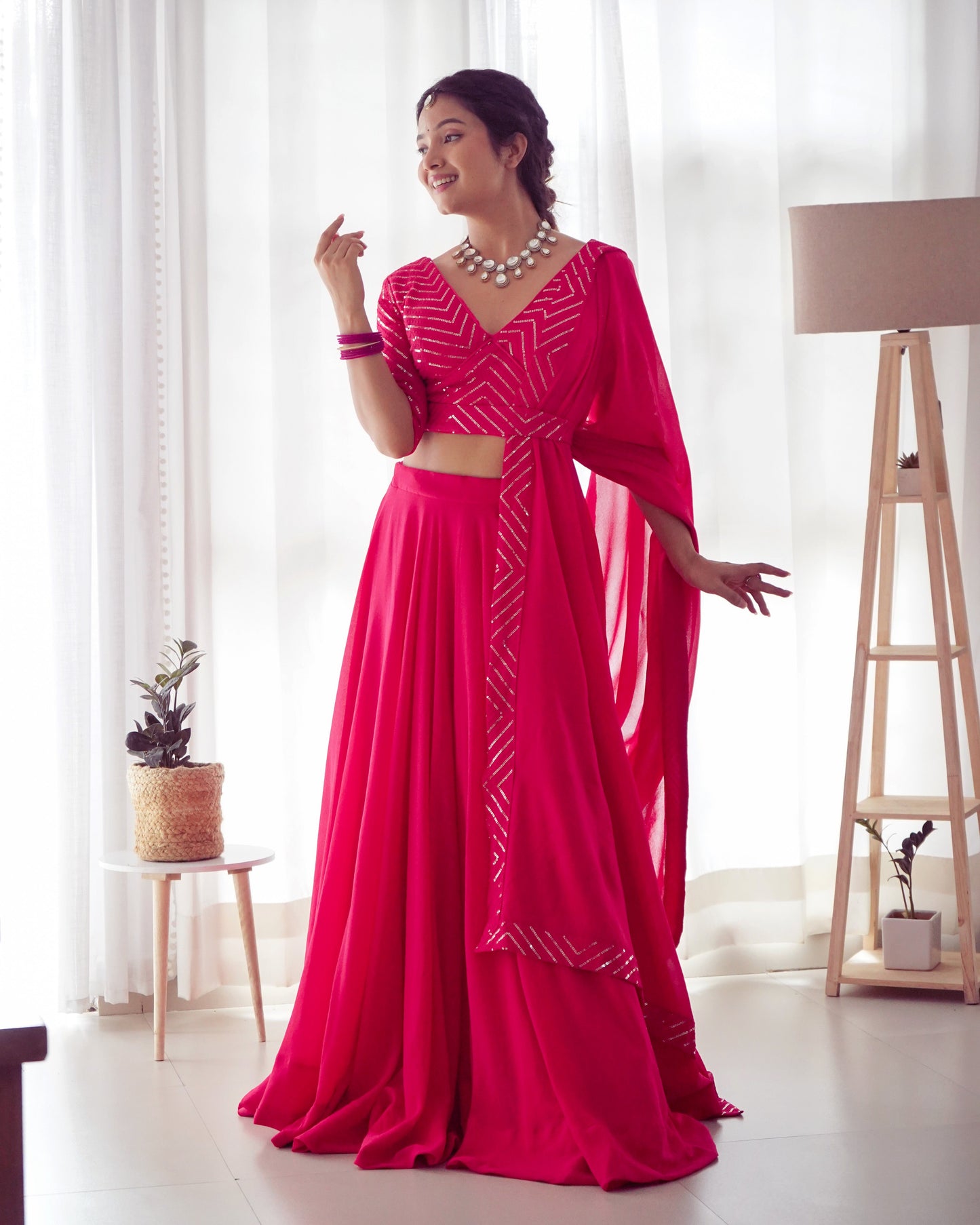 Lorenvalley Pink Faux Georgette Plain Micro Cotton Full Inner with Canvas Patta Double Lining Lehenga Choli | Swadesiicart