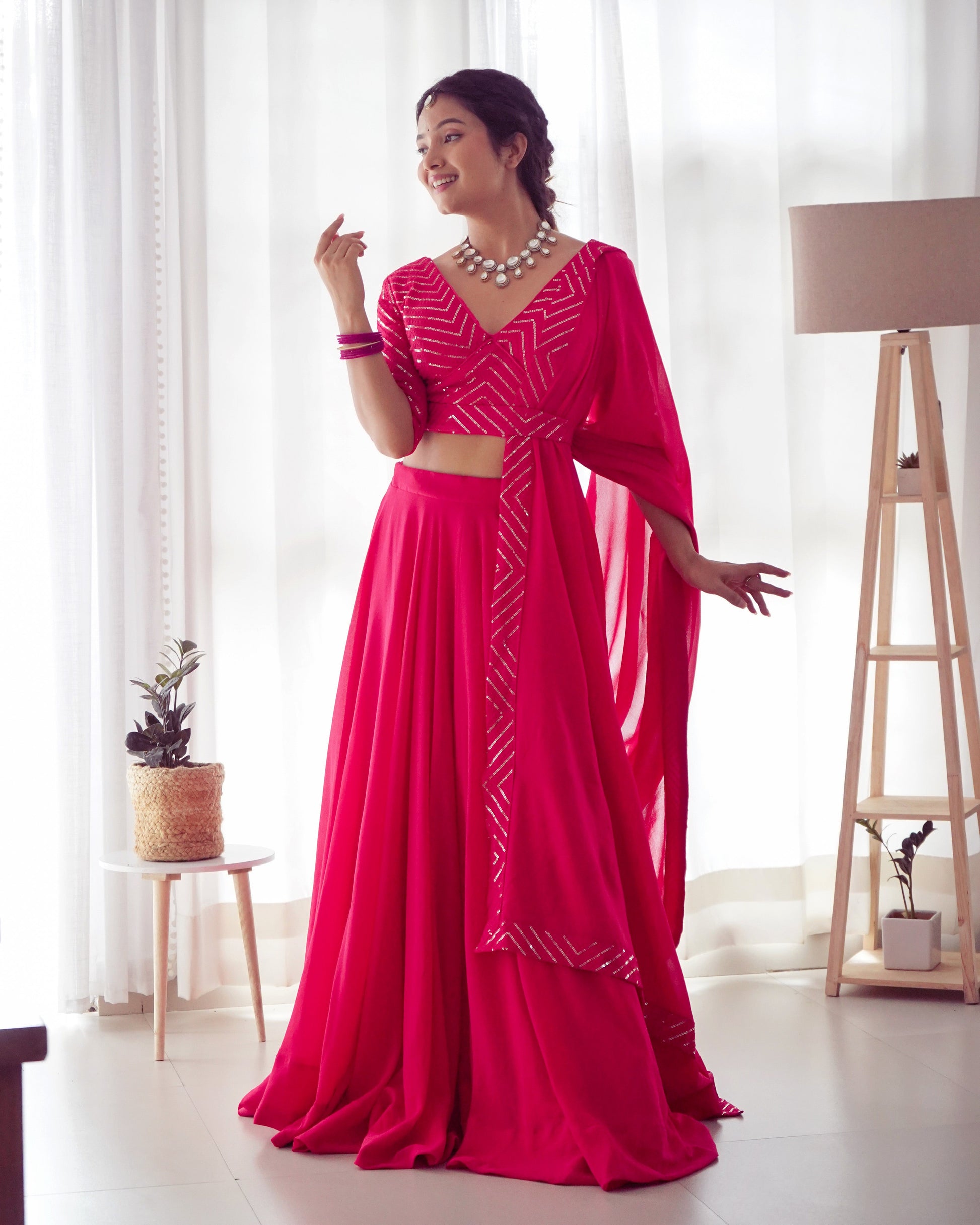 Lorenvalley Pink Faux Georgette Plain Micro Cotton Full Inner with Canvas Patta Double Lining Lehenga Choli | Swadesiicart