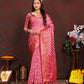 Lorenvalley Fashion Pink Organza Silk Woven Design with Rich Meenakari Weaving Pallu Saree - Swadesiicart