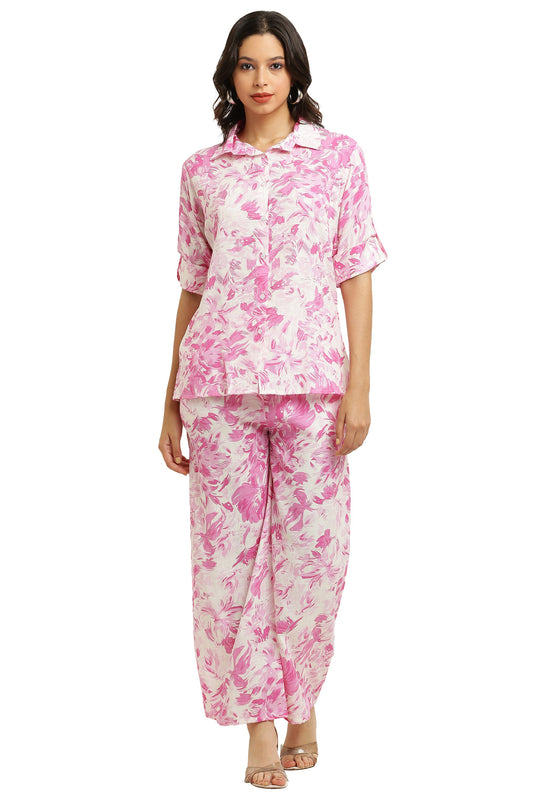 PAVONINE Pink Color Gobhi Printed Cord Set For Women - Swadesiicart