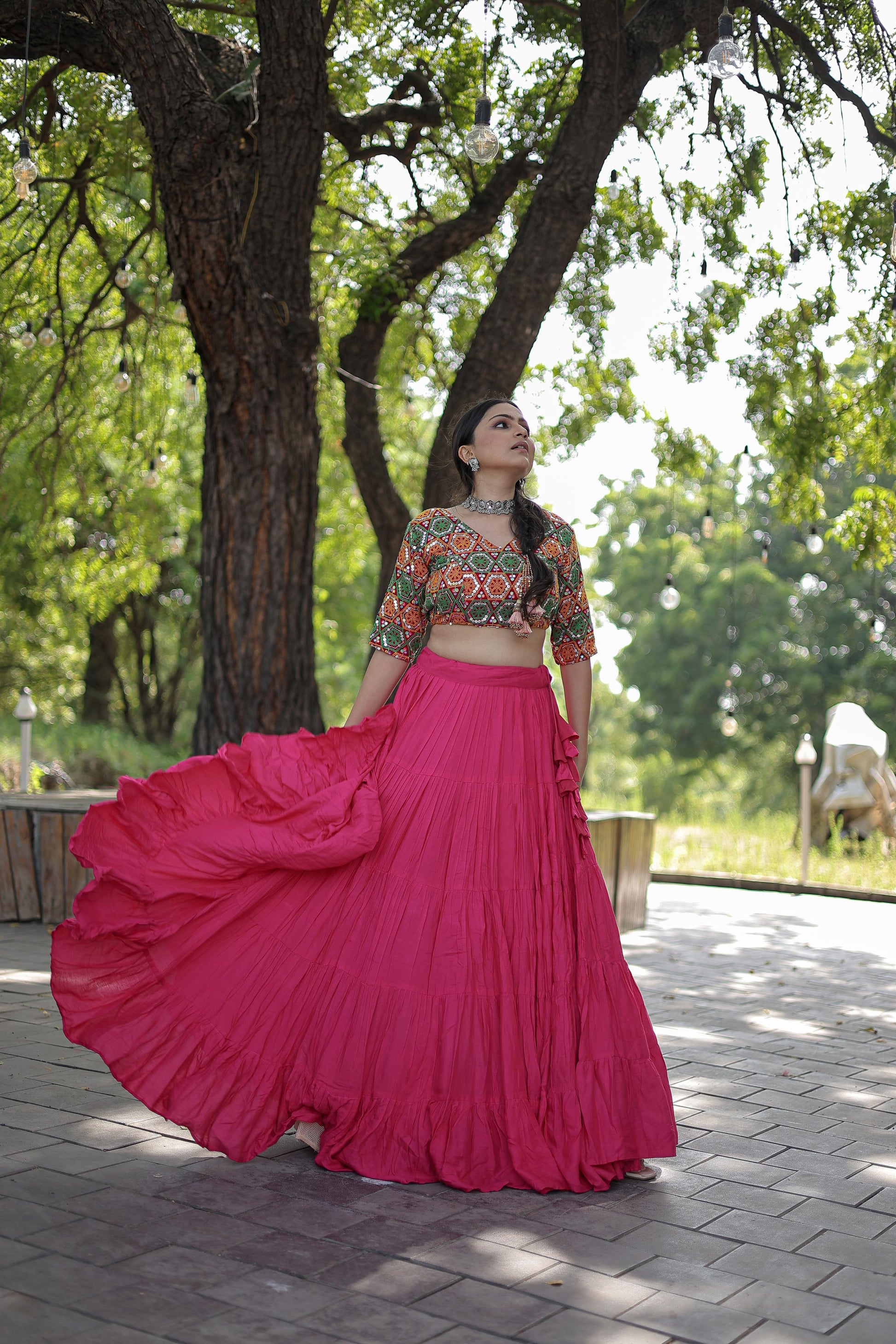 Lorenvalley Pink Premium Rayon Lehenga with Georgette Embroidered Traditional Thread work Choli | Swadesiicart