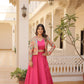 Lorenvalley Pink Premium Chinnon Lehenga Choli with Jacquard Woven Design Koti | Swadesiicart