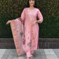 Lorenvalley Fashion Pink Roman Silk Hand Work Kurta Pant with Dupatta - Swadesiicart