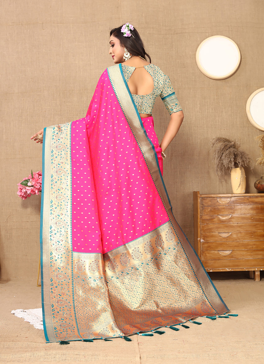 Lorenvalley Fashion Pink Soft Silk weaving Design Rich Zari Weaving Saree - Swadesiicart