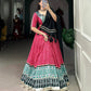 Lorenvalley Pink Rayon with Bandhej And Ajarakh Print With Embossed Design Gota Lace Touch up Lehenga Choli | Swadesiicart