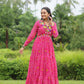 Lorenvalley Pink Faux Georgette Bandhani Print Work With Kutchi Patch Work Gown | Swadesiicart