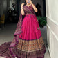 Lorenvalley Pink Tussar Silk Bandhej And Ajarakh Print Lehenga Choli with Dupatta | Swadesiicart