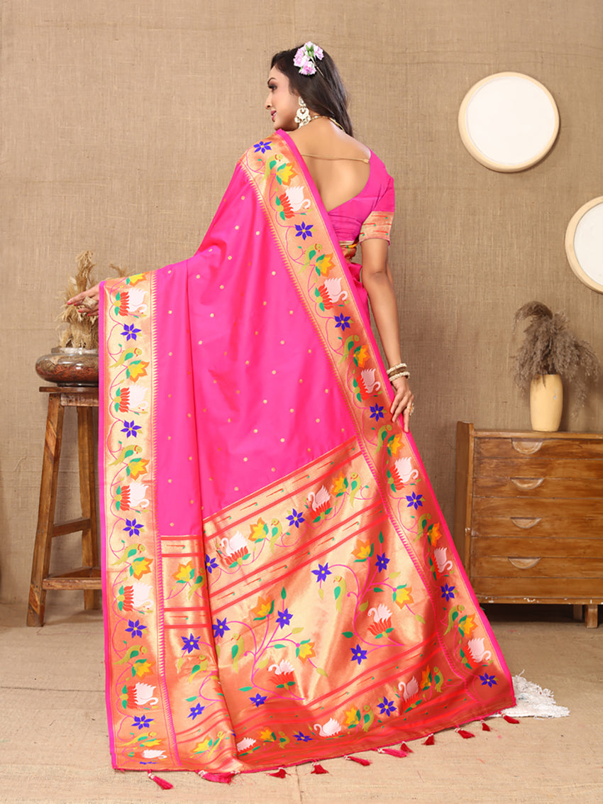Lorenvalley Fashion Pink Soft Paithani Silk Woven Design Rich Zari Meenakari Weaving Saree - Swadesiicart