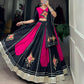 Lorenvalley Pink and Black Plain With Gamthi Patch Work & Gota Patti Lace also cowrie (kodi) lace touch up Lehenga Choli | Swadesiicart