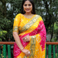 Lorenvalley Premium Pure Bandhej Tapeta Soft light weight silk saree with zari weaving Border - Multicolor - Swadesiicart