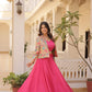 Lorenvalley Pink Premium Chinnon Lehenga Choli with Jacquard Woven Design Koti | Swadesiicart