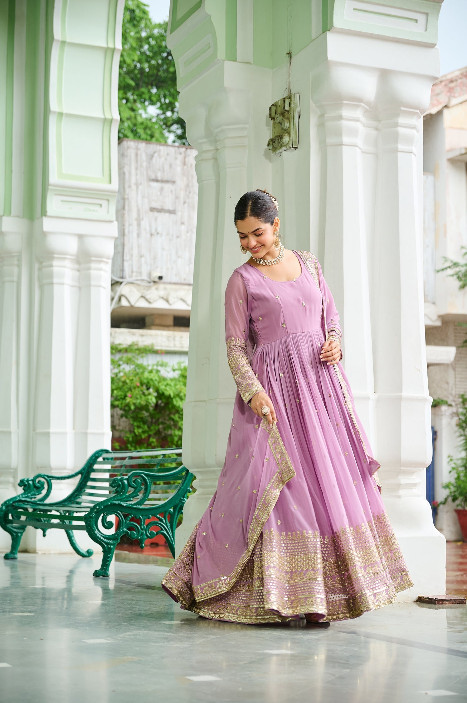 Lorenvalley Fashion Pink Faux Georgette with Embroidered work Anarkali Gown with Dupatta - Swadesiicart