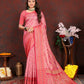 Lorenvalley Fashion Pink Organza Silk Woven Design with Rich Meenakari Weaving Pallu Saree - Swadesiicart