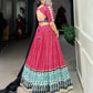 Lorenvalley Pink Rayon with Bandhej And Ajarakh Print With Embossed Design Gota Lace Touch up Lehenga Choli | Swadesiicart