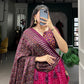 Lorenvalley Pink Tussar Silk Bandhej And Ajarakh Print Lehenga Choli with Dupatta | Swadesiicart