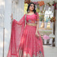 Lorenvalley Pink Gold Coin Fabric with Sequins and Thread Embroidered work Lehenga Choli with Dupatta | Swadesiicart