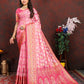 Lorenvalley Fashion Pink Organza Silk Woven Design with Rich Meenakari Weaving Pallu Saree - Swadesiicart
