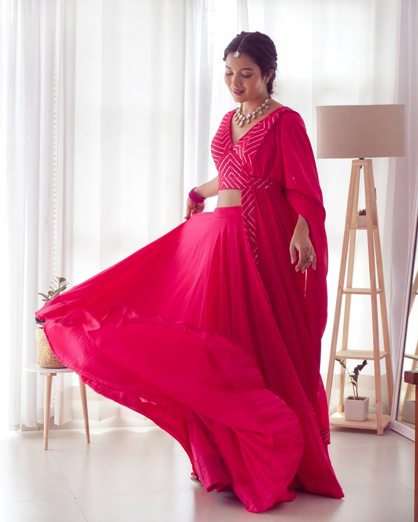 Lorenvalley Pink Faux Georgette Plain Micro Cotton Full Inner with Canvas Patta Double Lining Lehenga Choli | Swadesiicart