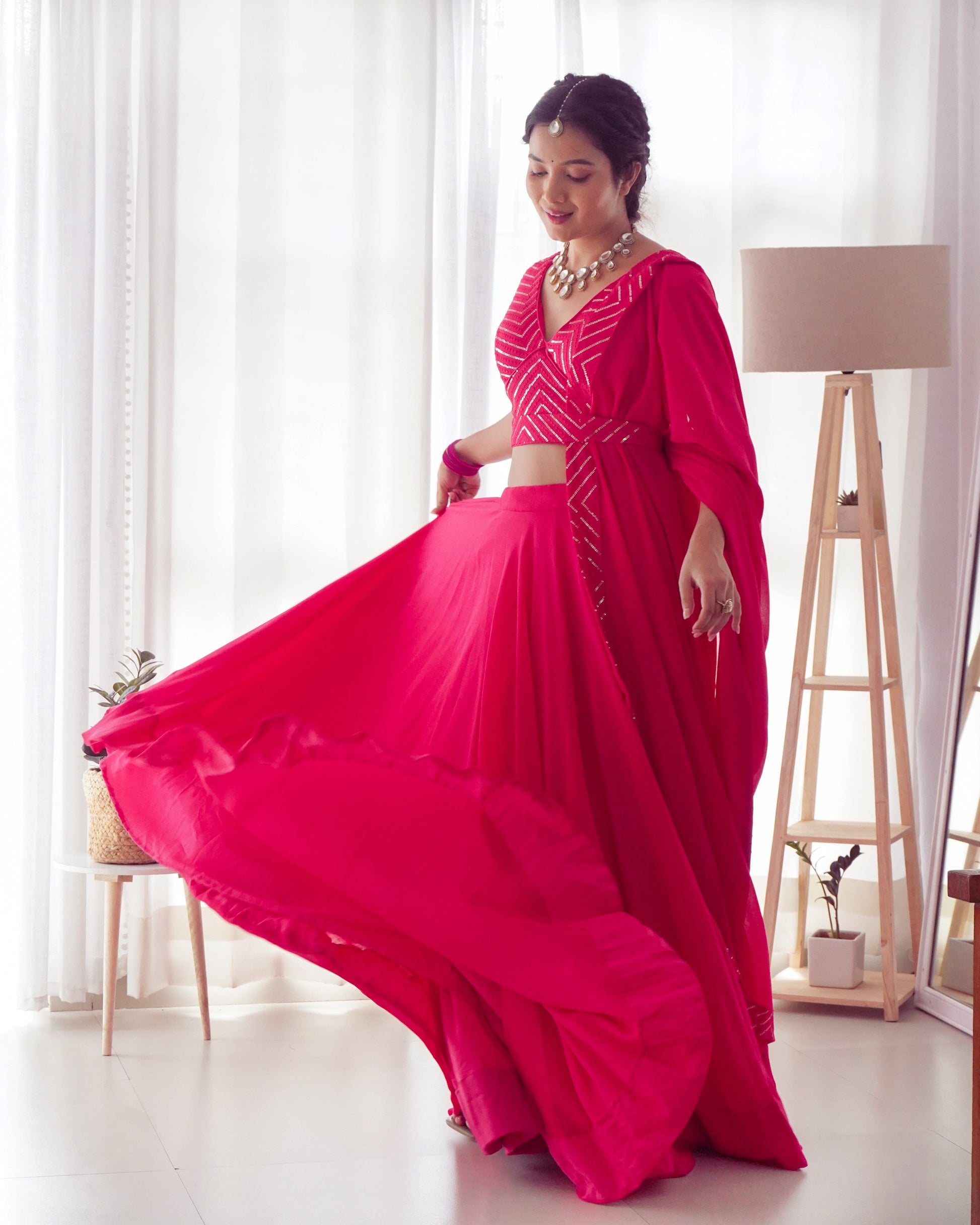 Lorenvalley Pink Faux Georgette Plain Micro Cotton Full Inner with Canvas Patta Double Lining Lehenga Choli | Swadesiicart