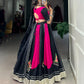 Lorenvalley Pink and Black Plain With Gamthi Patch Work & Gota Patti Lace also cowrie (kodi) lace touch up Lehenga Choli | Swadesiicart