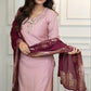 Lorenvalley Fashion Pink Roman Silk Hand Work Kurta Pant with Dupatta - Swadesiicart