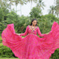 Lorenvalley Pink Faux Georgette Bandhani Print Work With Kutchi Patch Work Gown | Swadesiicart