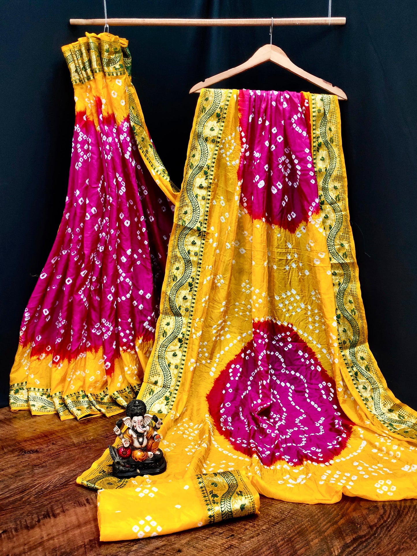 Lorenvalley Premium Pure Bandhej Tapeta Soft light weight silk saree with zari weaving Border - Multicolor - Swadesiicart