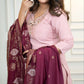 Lorenvalley Fashion Pink Roman Silk Hand Work Kurta Pant with Dupatta - Swadesiicart