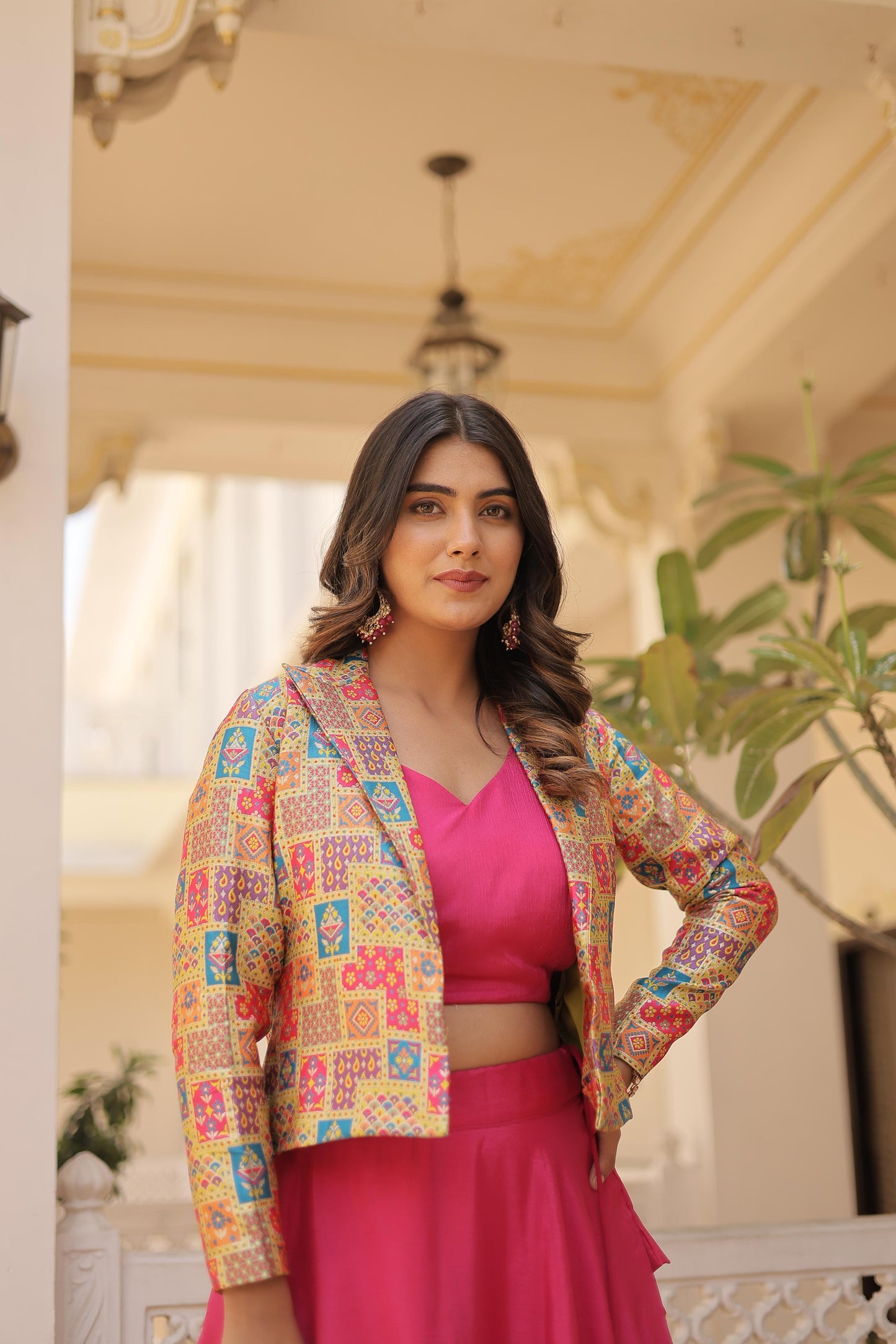 Lorenvalley Pink Premium Chinnon Lehenga Choli with Jacquard Woven Design Koti | Swadesiicart