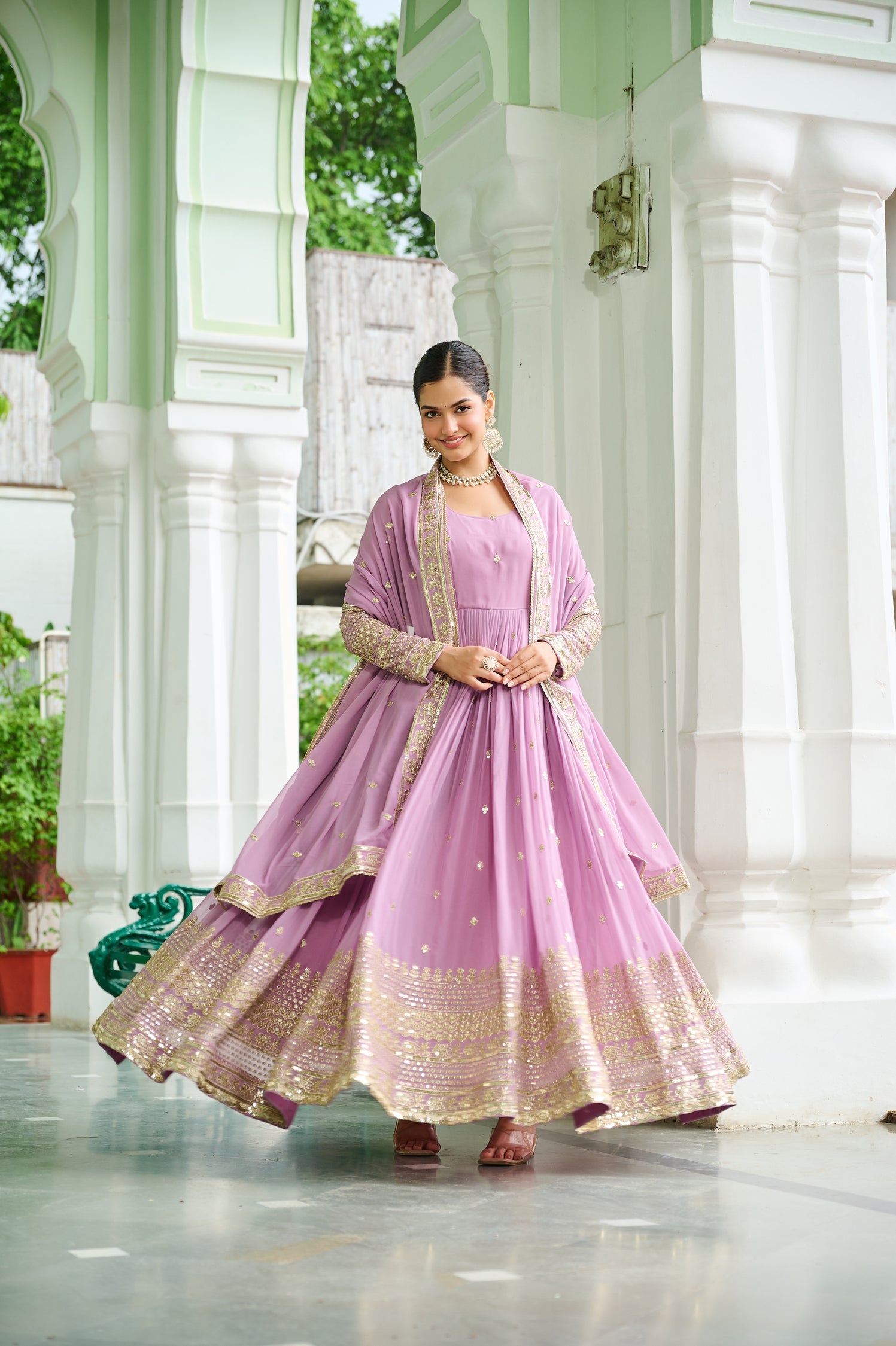 Lorenvalley Fashion Pink Faux Georgette with Embroidered work Anarkali Gown with Dupatta - Swadesiicart