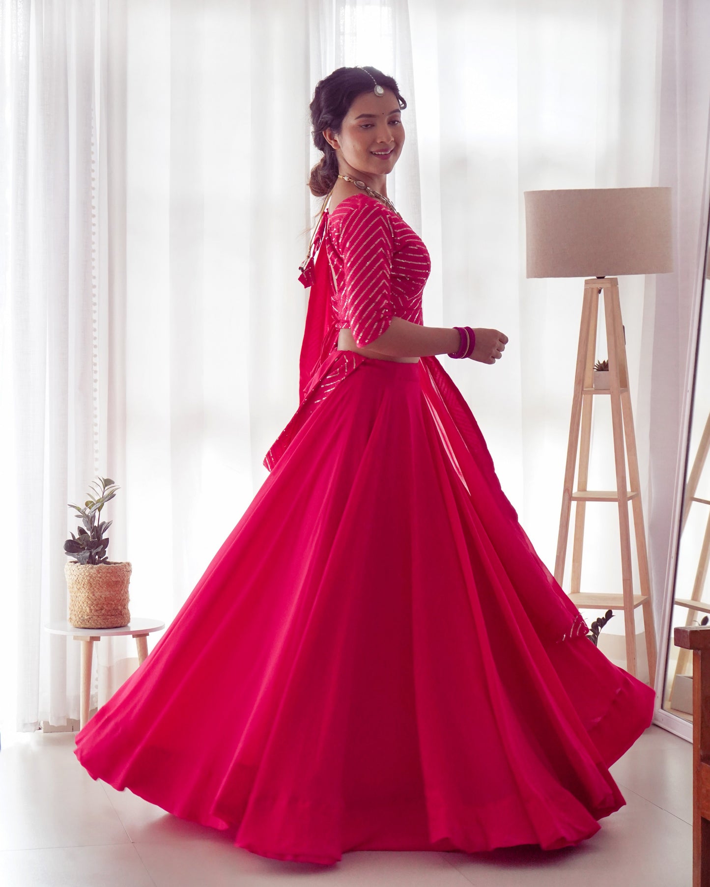 Lorenvalley Pink Faux Georgette Plain Micro Cotton Full Inner with Canvas Patta Double Lining Lehenga Choli | Swadesiicart
