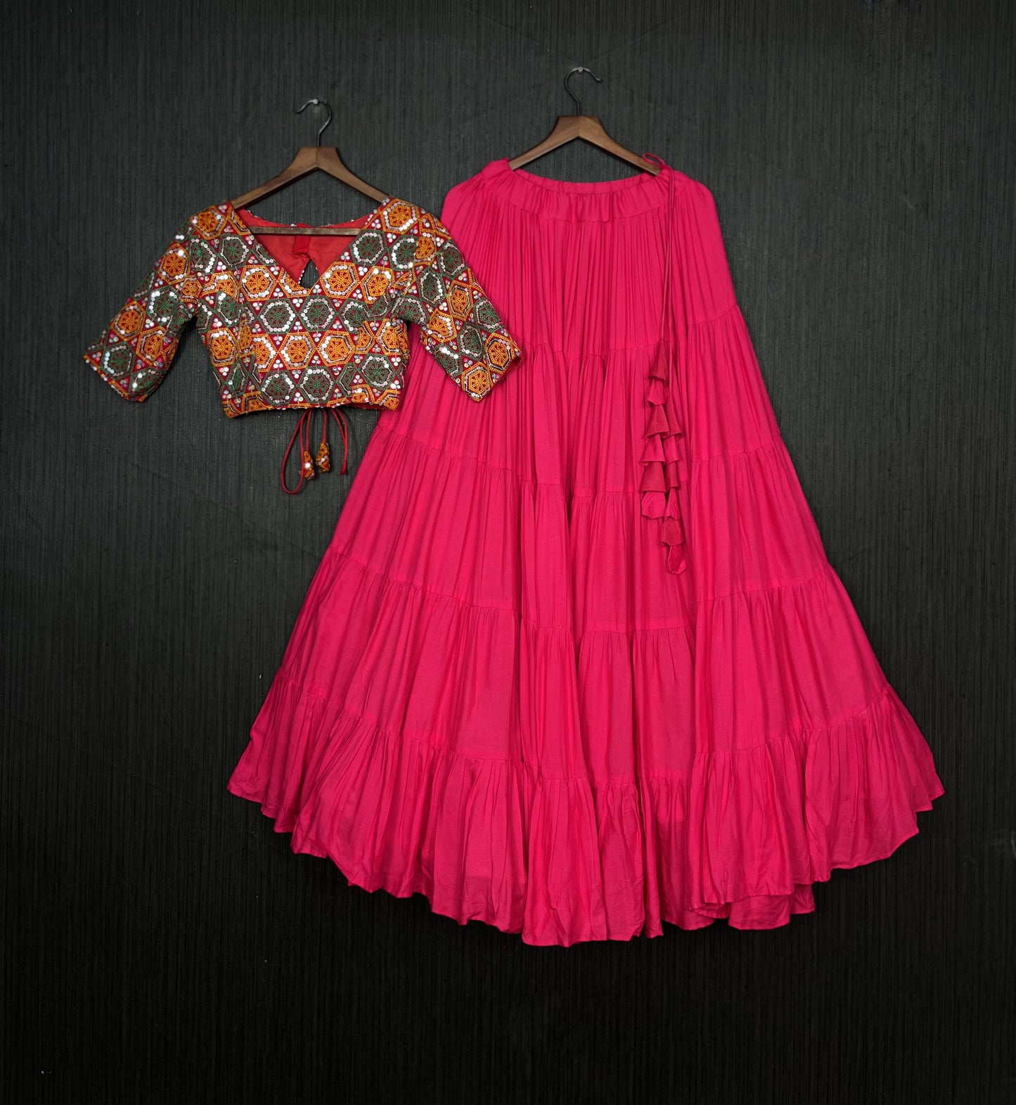 Lorenvalley Pink Premium Rayon Lehenga with Georgette Embroidered Traditional Thread work Choli | Swadesiicart