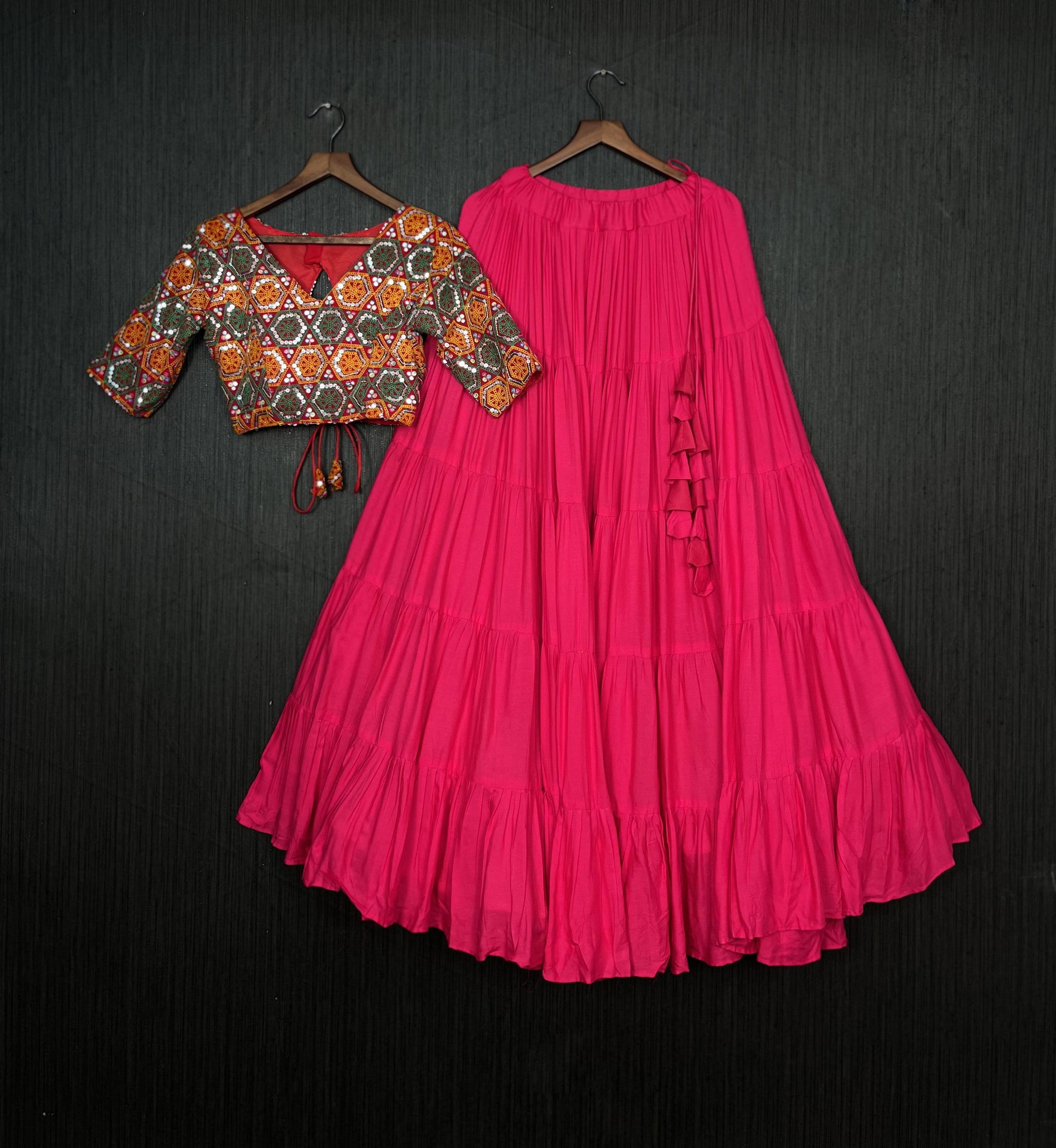 Lorenvalley Pink Premium Rayon Lehenga with Georgette Embroidered Traditional Thread work Choli | Swadesiicart
